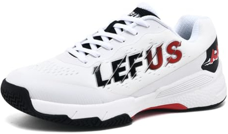 clofab Tennis Shoes Mens Women Indoor Court Training Shoes Anti-Slip Lightweight for Volleyball Handball Badminton Squash Volleyball Handball (7.5,White Red 1)