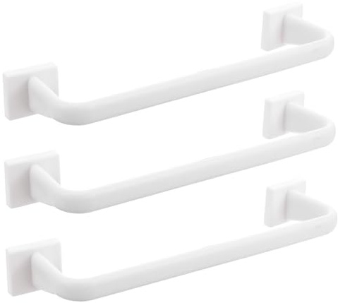 Gatuida Portasciugamani da Muro in Plastica senza Foratura, Portasciugamani Singolo Autoadesivo, Supporto Salvaspazio per Bagno e Cucina, Set da 3 Pezzi Colore Chiaro