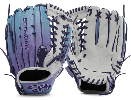 Boombah Aurora Softball Fielding Glove w/ B17 T-Web Bright Purple/Columbia Blue/White - Size RHT-13