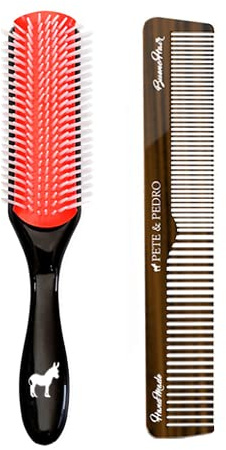 Pete & Pedro Premium Cushion Men’s Styling Hairbrush & Classic Comb Set | 9-Row 8” Brush & 7” Retro Hair Comb | Great for Detangling Curly, Straight, Thin & Thick Hair Styles | As Seen On Shark Tank