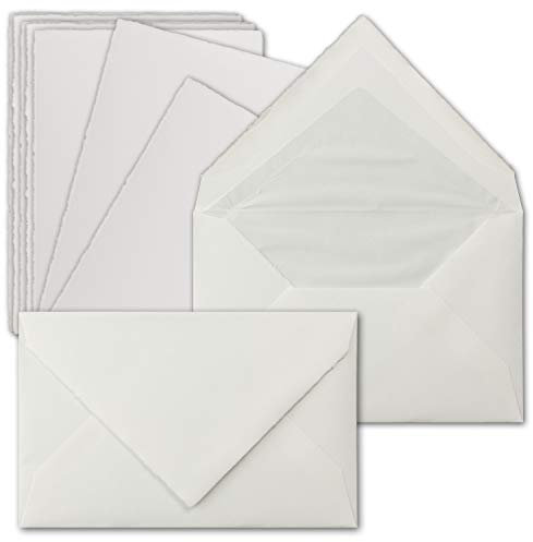 15 Sets Vintage Einzel-Karten & Brief-Umschläge, ca. B6, Büttenpapier, 11,3 x 17,5 cm, Natur-Weiß - ohne Falz - Zerkall-Bütten