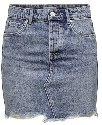 Only Sky Life Raw Hem Acid Wash Denim Mini Skirt, Mezclilla De Color Azul Claro, 34