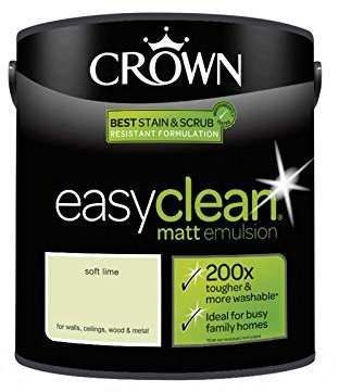 2.5L CROWN Easy Clean MATT Emulsion Multi Surface Paint That can be Used on Walls, Ceilings, Wood and Metal. Stain & Scrub Resistant Formula – Soft Lime