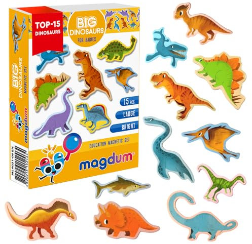 Magdum 15 Dinosaurier Spiel Zeug - Magnete Kinder für magnettafel - Magnet Spielzeug Kinder - Kühlschrankmagnete Kinder - Kühlschrank Magnete Set Kinder -Spielzeug ab 3 Jahre - Lernspiele ab 3 Jahr