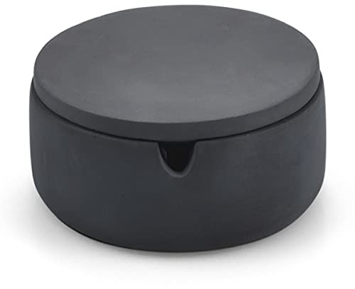 FREELOVE Round Concrete Ashtray with Lid & Stainless Steel Cup Set, Ash Tray for Cigarettes, Outdoor Smoking Holder Outside Patio, Indoor Smoke Accessories Cool Decor Gift (Dark Grey, Small)
