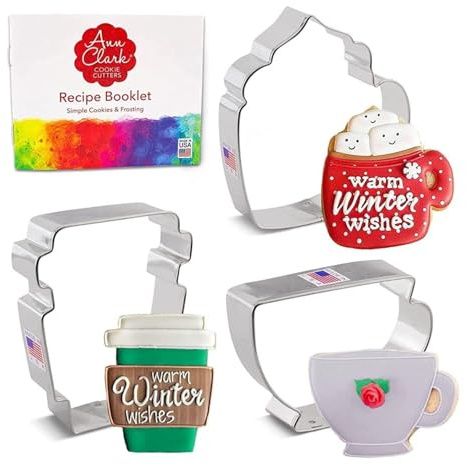 Ann Clark Coffee/Tea Cup Cookie Cutters 3-Pc Set (Coffee Mug, Latte Cup, Teacup) Made in the USA