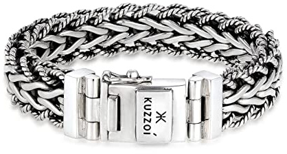 Kuzzoi handgefertigtes Silber Panzer-Armband aus massiven 925 Silber 15 mm