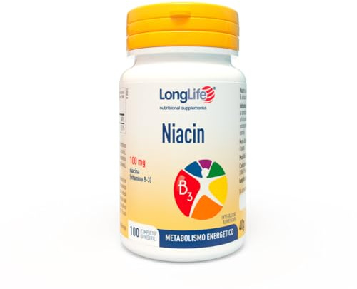 LongLife® Niacin | Vitamina B3 | Metabolismo energetico | Stanchezza e affaticamento | Benessere di pelle e mucose | 200 giorni di trattamento | Vegano e senza glutine