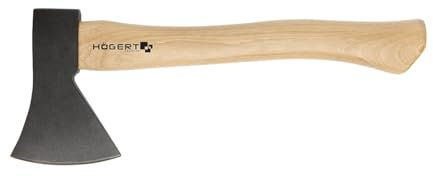 HÖGERT TECHNIK Äxte 800g mit Holzstiel - Mehrzweckaxt zum Spalten und Hacken, ergonomischer Hickoryholzgriff, gehärtetes Axtblatt 47-55 HRC, mit Keilbefestigung, gefertigt nach DIN 5131