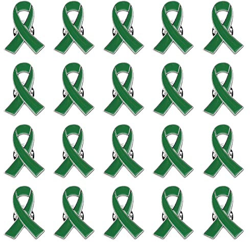 WANDIC 20 Épingles à Ruban Vert Broches de Sensibilisation à la Santé Mentale des Épingles Pins à Rubans en Métal Au Cancer du Foie Transplantation d'organes, pour Décoration d'événements