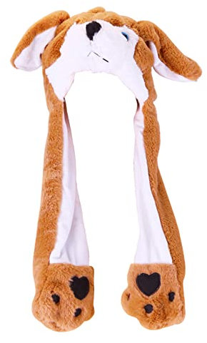 Plüsch Ohr Hut, Leuchtende Plüschtierohrhut mit beweglichen Ohren Hut Halloween Mütze mit Airbag Drücken Tiermütze Machen Ohren Bewegen Spielzeug Geburtstags Weihnachts Geschenk Cosplay Brauner Hund