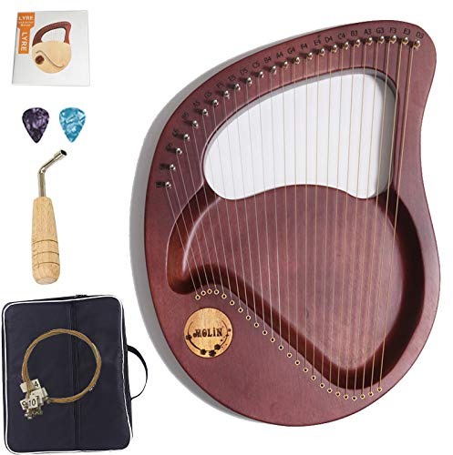 ZAKSEM Nybörjare Lyre Harp, lyre harpa 24-strängad bensadel Lye Harp, mahogny stränginstrument med stämningsnyckel och spelväska för musikälskare nybörjare barn vuxna barn (färg: C)
