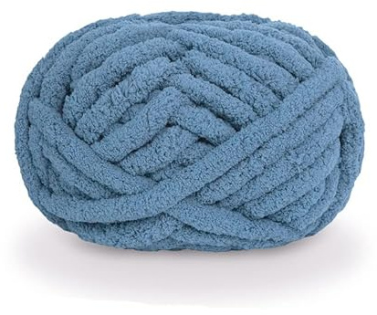 Hilo de chenilla de punto grueso para mantas de tejer a mano, hilo súper suave grande jumbo (azul)