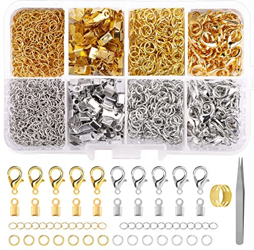 Kettenverschluss, 300 Stück Armband Verschluss Set, Biegeringe, Ketten Verschlüsse, Schmuckverschluss, Karabinerverschluss für Schmuckherstellung (Gold+Silver)