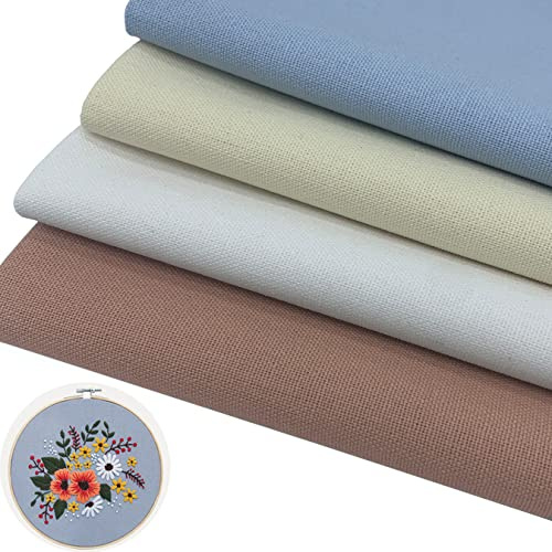 aufodara 4 Pezzi Tessuto Ricamo Lino 50 x 50 cm Tessuto per Punto per Ricamo, Tessuti Ricamati, Decorativo Tovaglia, DIY Cucito Borsa per il Pane, Borsa Portaoggetti (Color A)