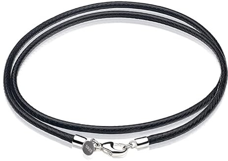 Waitsoul Leather Necklace for Men Women with Solid 925 Sterling Silver Lobster Clasp 3mm Black Leather Necklace Cord 16 Inches