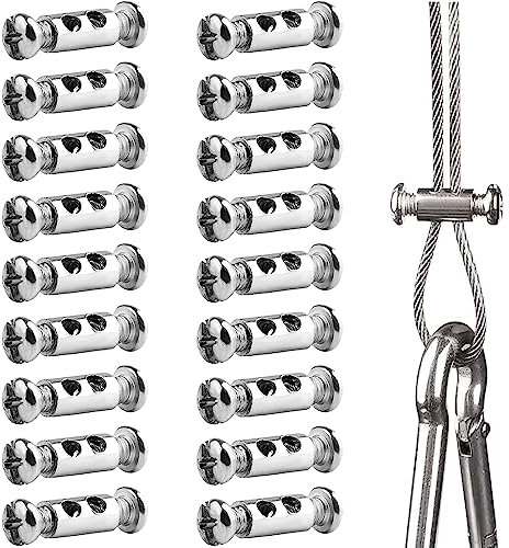 20 PCS Wire Rope Clips with End Screw Stopper Heavy Duty I Shaped Wire Rope Clamp Durable Metal Wire Rope Grips for 2.5mm Diameter Wire Rope and Cable