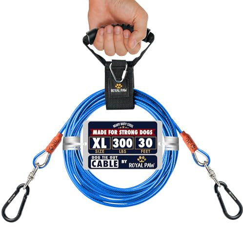 ROYAL PAW Cable de amarre para perros (hasta 300 libras) - Utiliza amarres y estacas para perros para exteriores - La mejor correa resistente para perros grandes (30 pies, azul cobalto)
