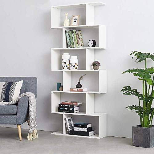 Panana Bücherschrank, Bücherregal, Regal mit 6 Ebenen, Standregal, Büroregal, freistehend, zur Präsentation, modern, für Wohnzimmer, Schlafzimmer, Büro (Weiß)