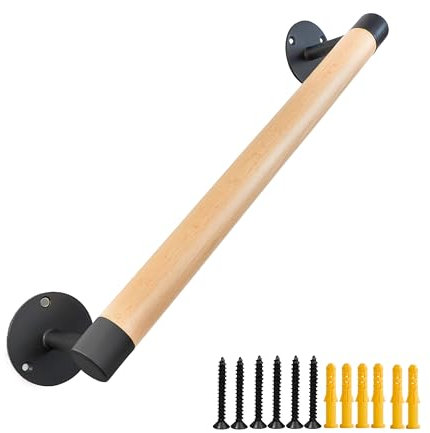 Purife 18 inch Real Wood Stair Railing Indoor - Wall Mounted Wooden Staircase Handrails, Interior Stair Railings, Safety Grab Bars for Elderly, Outdoor Deck Rails, WD-002-18INCH