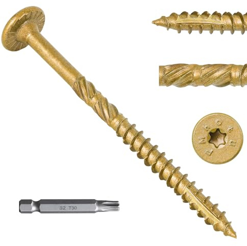 FMhotu 4-1/2 Inch Heavy-Duty Outdoor Deck Screws, 50Pcs Star Drive Decking Wood Screws, Rust Resistant Timber Screws for Timber/Log/Landscaping Wood (#14 x 4-1/2 Tan)