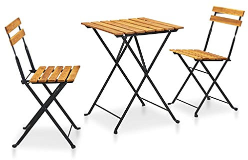Makastle 3-TLG. Terrassenmöbel-Set, klappbar Gartenmöbel-Set mit Tisch & 2 Stühlen, Kleiner Sitzgarnitur Bistroset für Balkon Garten Terrasse, Klappbar Massivholz Akazie
