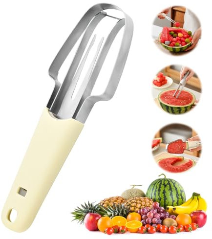 Cortador de Sandia 3 en 1, RosyFate Cortador de Sandía de Acero Inoxidable, Tenedor de Cortar Sandia, para Melón, Papaya, Fruta del Dragón