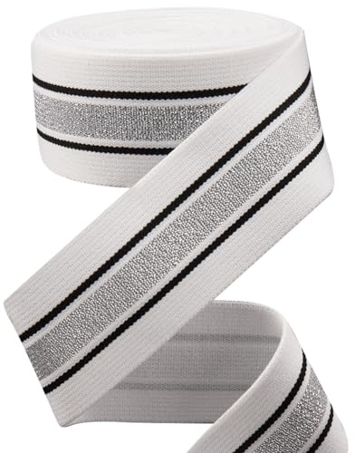 GORGECRAFT 4.3m*40mm Banda Elástica A Rayas Plateadas Y Negras Cintas Elásticas Planas Blancas Cinta de Costura para Tejer Correa para Manualidades DIY Pretina Diadema Bolsas Accesorios de Prendas