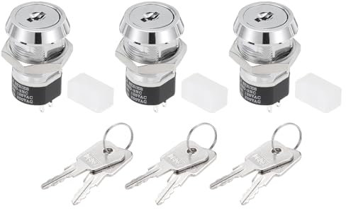 sourcing map 3Pcs 19mm 2 Positions 2NO 2NC Electric Key Lock Push Button Switch