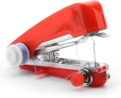 1Set Rote Nähmaschine, Mini Tragbare Handnähmaschine für Heimreise, Kunst, Handwerk und Nähen (Kunststoff und Metall)