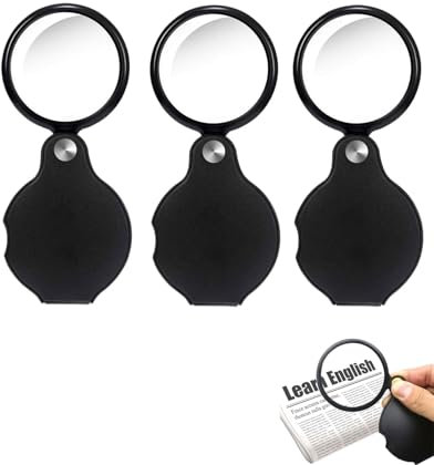 LOZTBUE 3 Mini loupe, loupe de Poche en Trois Parties, loupe de Lecture Pliable,loupe de Lecture pour Enfants avec étui de Protection pivotant pour Cartes, travaux manuels