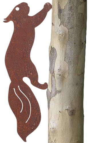 CREATCABIN 2 pz Scoiattolo in Metallo Decorazione Esterni Sagome Giardino Viti Scoiattolo Arrugginito Che Corre Animale Ferro Squisita Scultura Artistica Ornamento Giardino Esterno Albero 10x30x0.1cm