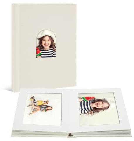 Vienrose Álbum de Fotos Pequeño Premium de 10 X 15 para 20 Fotografías, Libro de Fotos Con Tapa de Lino y Espacio para Escribir, Ideal para Diarios de Viaje de Bodas, Beige