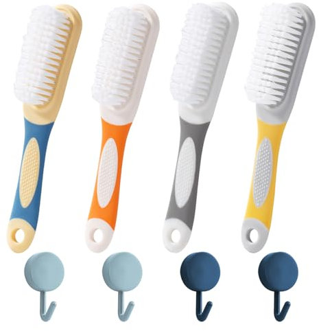 YSJCHEBS 4 Pennelli per Scarpe per Capelli Morbidi E 4 Ganci, Pennelli per Scarpe a Mano Lungo, Pennello per Pulizia a Più Funzioni, Strumenti per La Pulizia Delle Scarpe, Spazzola per Lavanderia
