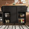 Merax Kücheninsel mit Arbeitsplatte, Küchenwagen mit Rollen, Kitchen Island Cabinet Küchenschrank mit 1 Tür, 4 Schubladen, Gewürzregal, Handtuchhalter, 127 x 46 x 91.5 cm/Schwarz