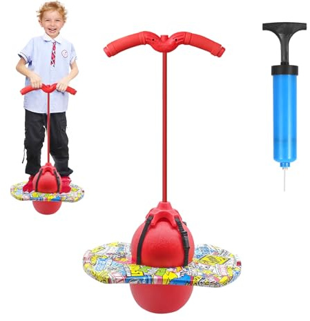 Pogo Stick för barn, hoppboll med handtag, hoppstång vuxna, 100 kg lastkapacitet, trädgårdsleksaker barn, utomhus studsboll, rörelsespel för balansträning, sport (röd)