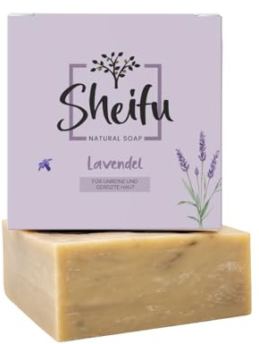 Sheifu Olio di lavanda, sapone naturale, 125 g, sapone da doccia vegano, per tutti i tipi di pelle, sapone solido per viso e mani, per pelli impure, senza olio di palma, fatto a mano, sostenibile