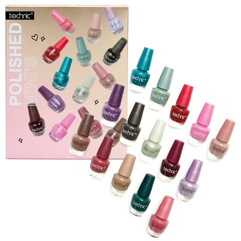 Technic Polished Minis 15-Piece Nail Varnish Set – Versatile Gloss & Shimmer Shades in Convenient Mini Sizes