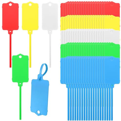100 etichette in plastica per spedizioni, 3x 5.8 cm, impermeabili, scrivibili, da appendere, con cinghia di tenuta, fascette per cavi, etichette per chiavi, bagagli, logistica, inventario