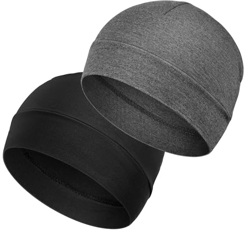 Kavya Bonnet de Nuit Homme Femme, 2PCS Léger Skull Cap, Bonnet pour Chimio sport Sommeil Casque Moto, Cyclisme en Bonnets Coton Artificiel pour Été, Printemps, Automne, Hiver