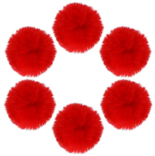 6 Stück Pompons, 7cm Kunstfell Ponpons, Bunte Pom Poms Flauschigen, Runder Pompoms für Mützen Schals Handschuhe Taschen Weihnachtsbaum Pompoms DIY Dekoration 3 Farben (Rot)