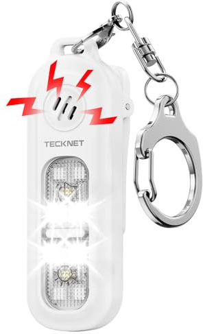 TECKNET Taschenalarm für Frauen, 135dB Persönlicher Alarm, IPX4 Wiederaufladbare Sirene mit Schlüsselanhänger, Lauter Alarm für Frauen unterwegs, Kinder, Senioren, Weiß