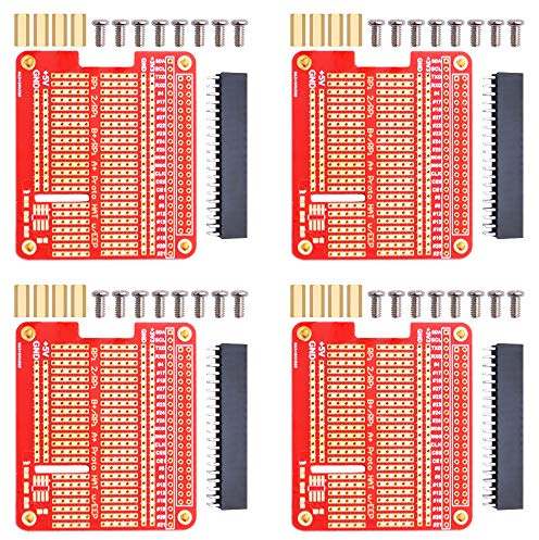 GeeekPi 4X Prototype Breakout DIY Breadboard PCB Shield Board Kit for Raspberry Pi 4 3 2 B+ A+ (Red)