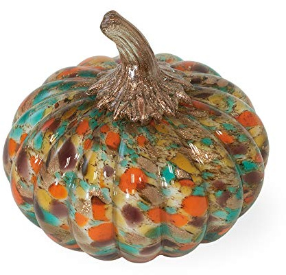 Boston International Handblown Glass Pumpkin Tabletop Décor, 5.25 x 5-Inches, Confetti