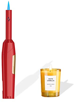 Navpeak Feuerzeug mit Kraftstoff, sichtbar, winddicht, gerade Flamme, für Kerzen, Küche, Kochen, Grillen im Freien (Butan nicht im Lieferumfang enthalten) (rot)