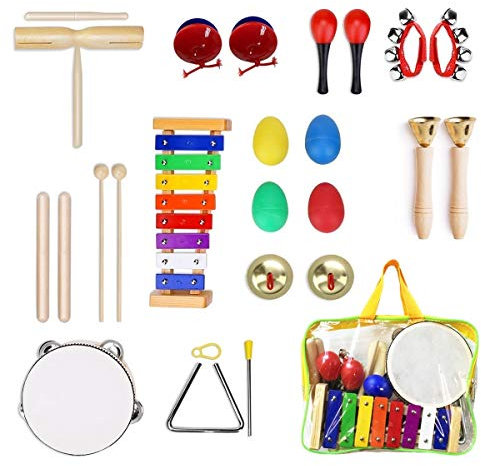 Musikinstrumente Kinder, Ulifeme 24 Stücke Holzspielzeug Musical Percussion Instrumente Set für Kleinkinder und Baby, Musik Kinderspielzeug Geschenke, Xylophon Percussion Instrumente in Tragetasche