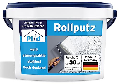 Plid® Rollputz innen & aussen fein Weiß matt [20kg] - atmungsaktiv hohe Deckkraft verarbeitungsfertig - Roll und Streichputz für aussen & innen grob & fein - Innenputz fertig - Putzfarbe innen