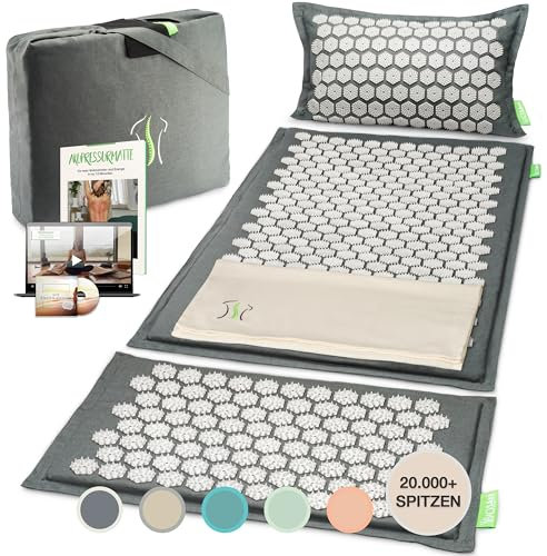 BACKLAxx ® Tappetino agopressione XXL – Tappeto agopressione per il relax per la schiena, collo, spalle e piedi – Tappetino massaggiante con cuscino, panno e borsa – Materassino relax