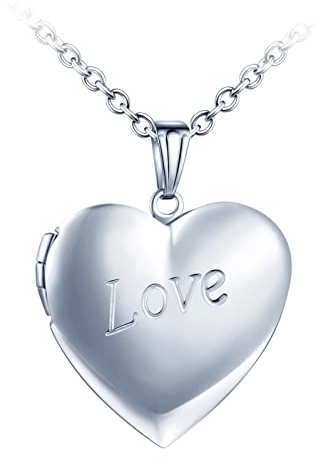 Yumilok - Collar de Mujer en Forma de Corazón LOVE, Colgante Que Puede Poner Foto