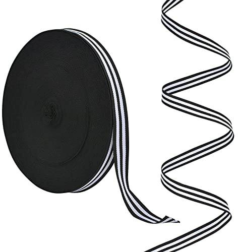 URROMA 1 rouleau de ruban gros-grain à rayures, 1,5 cm x 45,2 m, ruban en polyester blanc et noir pour emballage cadeau, mariage, anniversaire, fête de Noël